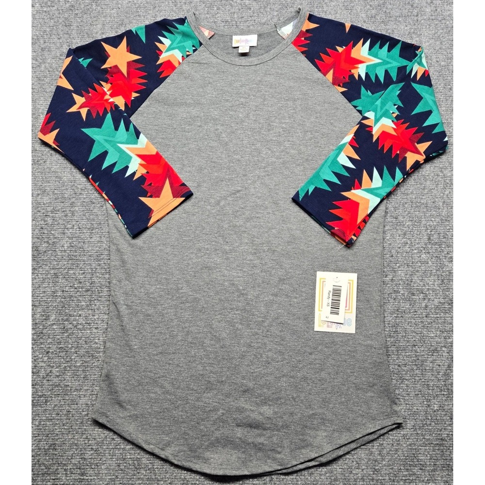 LuLaRoe Randy T-Shirt Womens XS Multicolor Star Print 3/4 Sleeve Stretch New